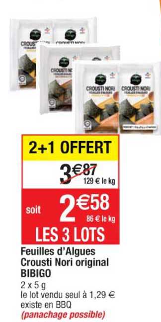feuilles d'algues crousti nori original bibigo 2+1 offert