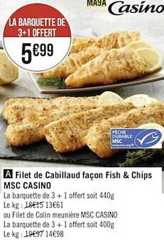 filet de cabillaud façon fish & chips msc casino