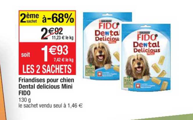 friandises  pour chien dental delicious mini fido 2ème sacget à -68%
