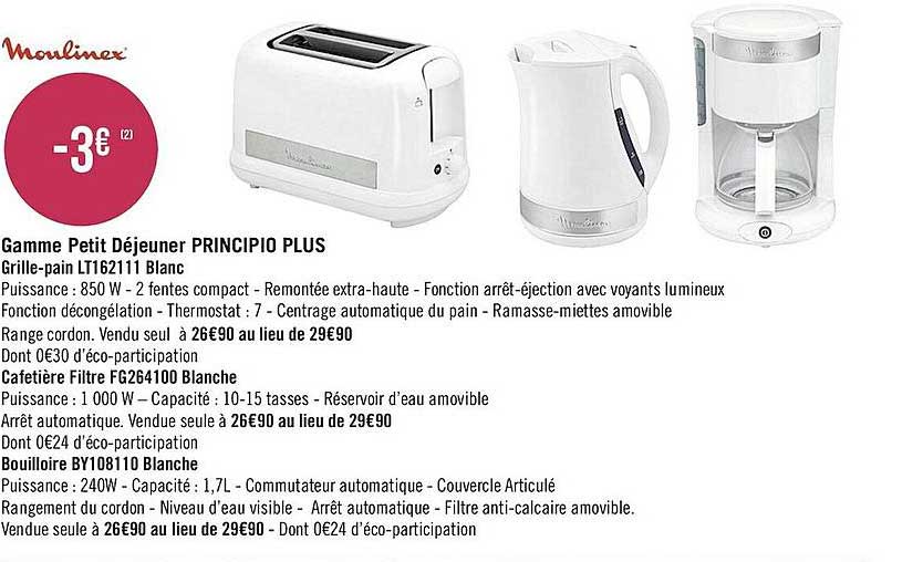 Gamme Petit Déjeuner Principio Plus Grille-pain Lt162111 Blanc Moulinex
