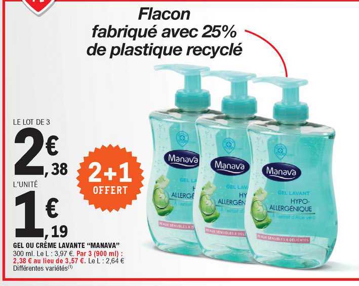 gel ou crème lavante manava 2+1 offert