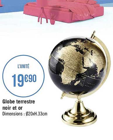 globe terrestre noir et or