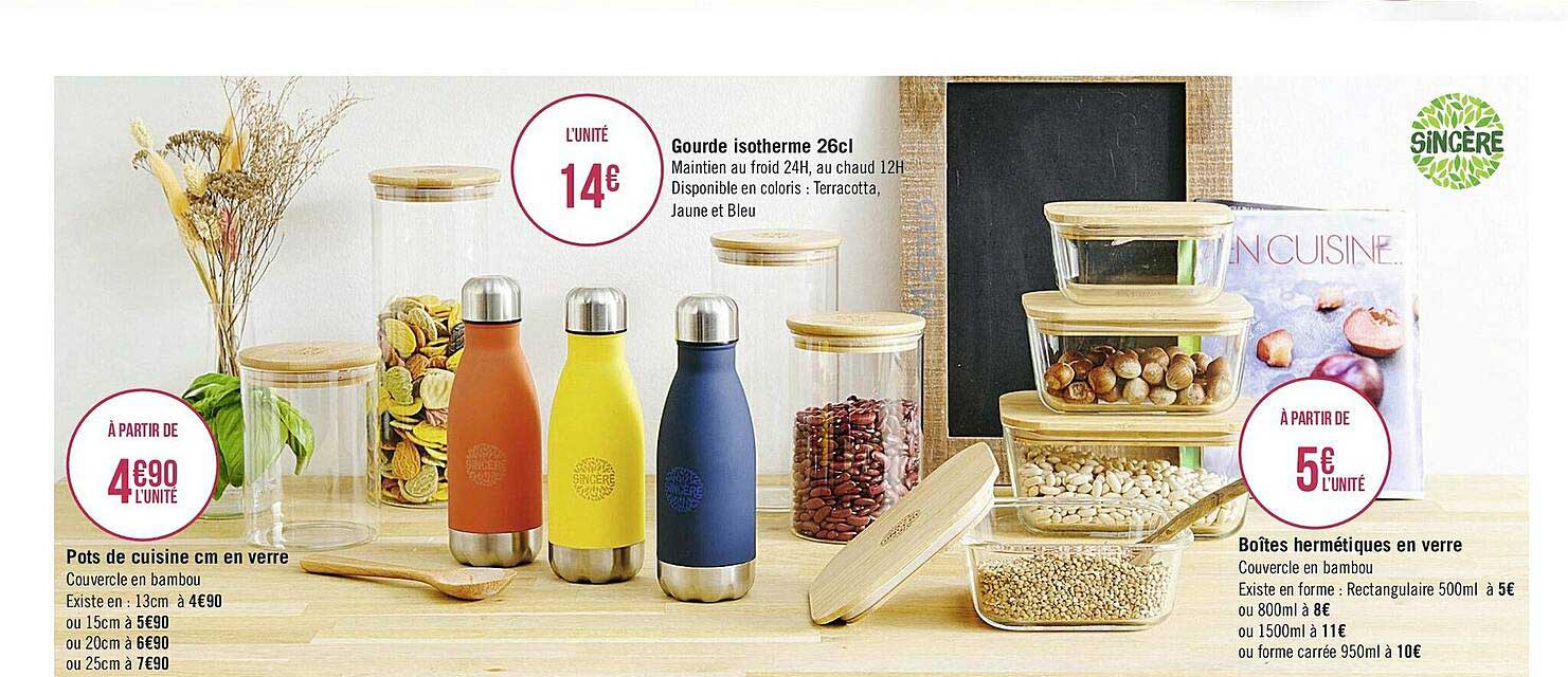 gourde isotherme 26 cl, pots de cuisine cm en verre, boîtes hermétiques en verre sincère