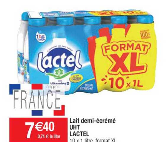 lait demi-écrémé uht lactel