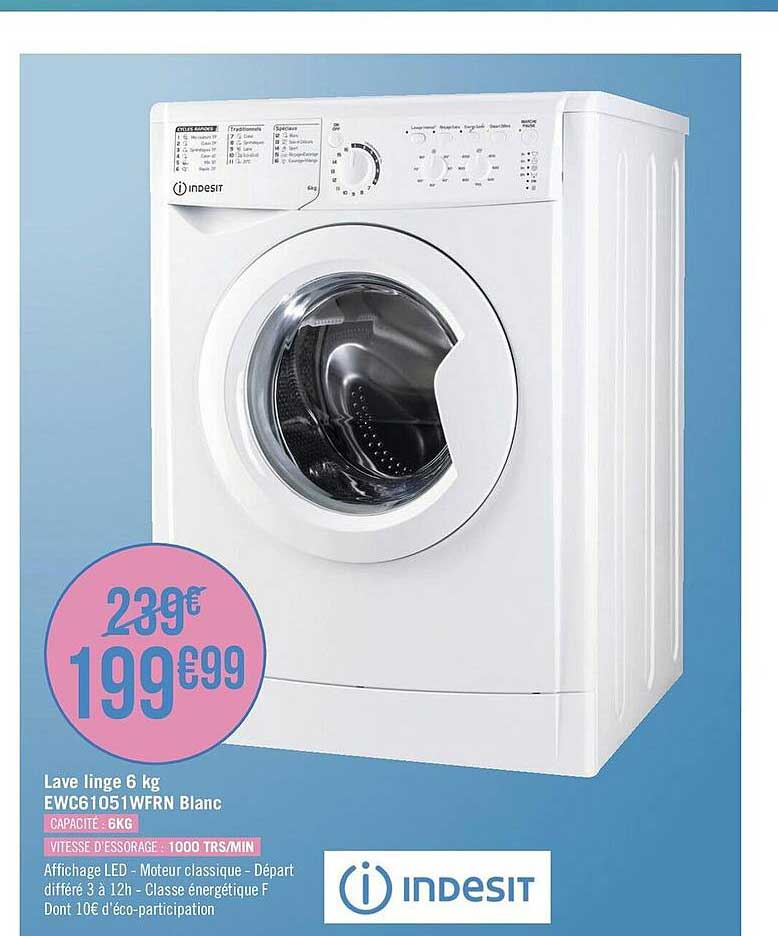 lave linge 6 kg ewc61051wfrn blanc indesit