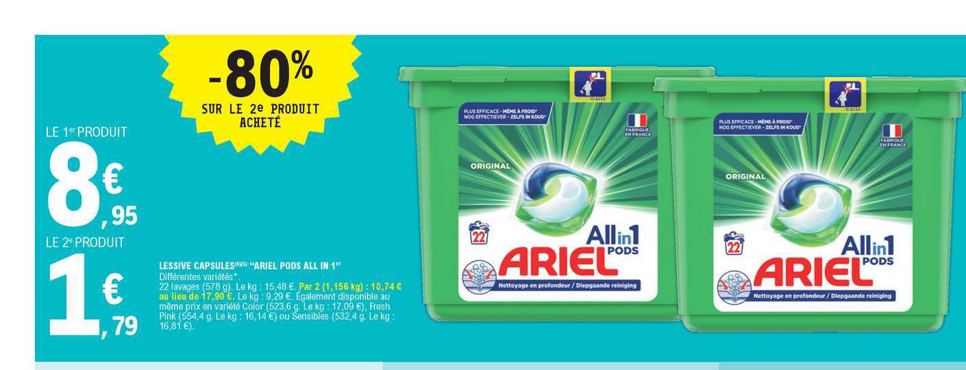 lessive capsules ariel pods all in 1 -80% sur le 2e produit acheté