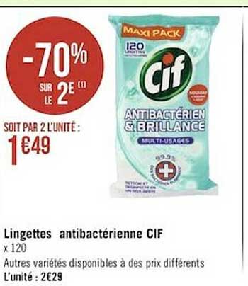 lingettes antibactérienne cif -70% sur le 2e
