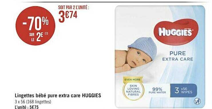 Lingettes Bébé Pure Extra Care Huggies -70% Sur Le 2e