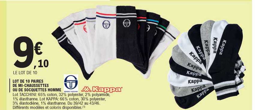 lot de 10 paires de mi-chaussettes ou de soquettes homme kappa
