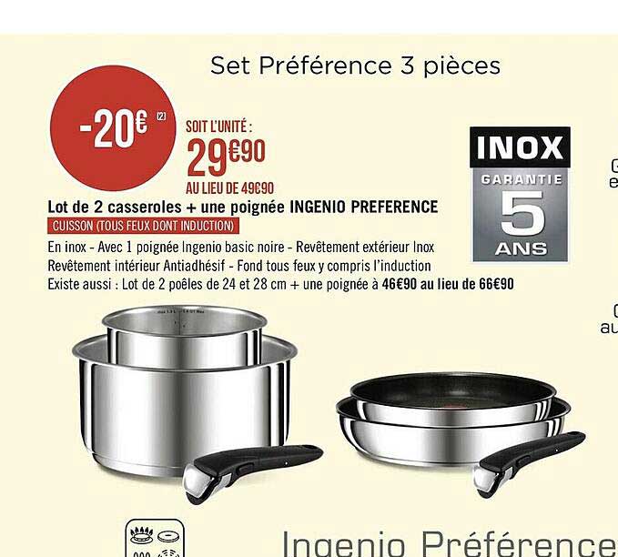 lot de 2 casseroles + une poignée ingenio preference