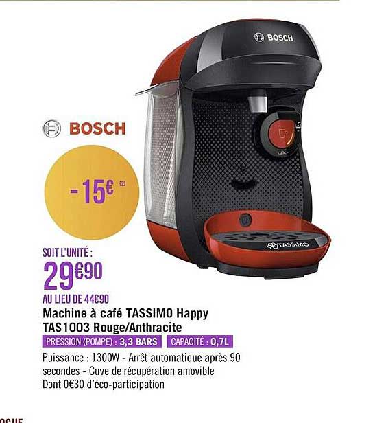machine à café tassimo happy tas1003 rouge anthracite bosch