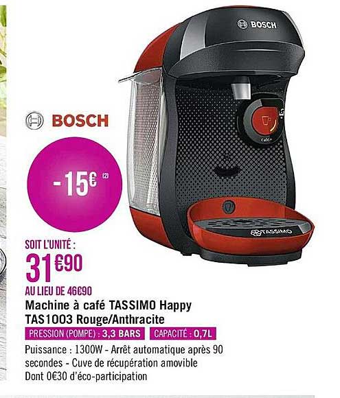 machine à café tassimo happy tas1003 rouge-anthracite bosch