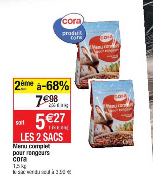 menu complet pour rongeurs cora 2ème sac à -68%