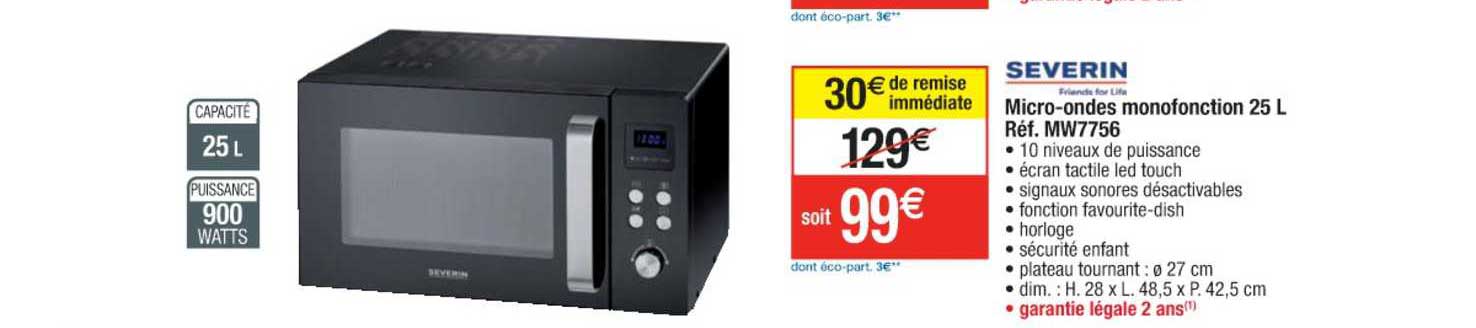 micro ondes monofonction réf. mw7756 severin