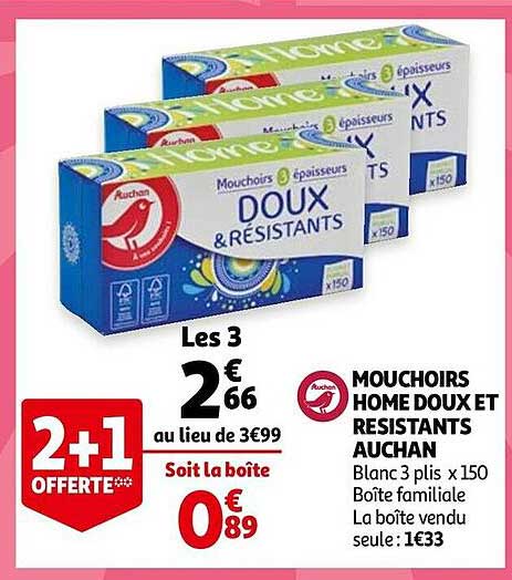 mouchoirs home doux et résistants auchan
