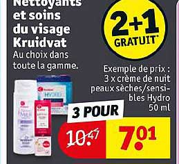 nettoyants et soins du visage kruidvat 2+1 gratuit
