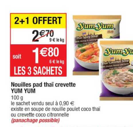 nouilles pad thaï crevette yum yum 2+1 offert