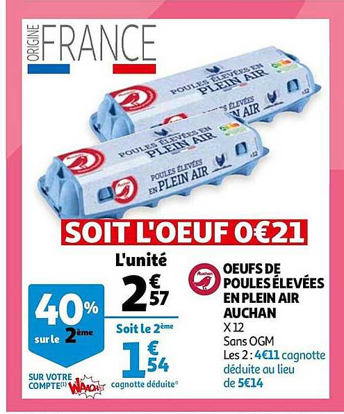 oeufs de poules élevées en plein air auchan