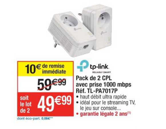 pack de 2 cpl avec prise 1000 mbps réf. tl-pa7017p tp-link