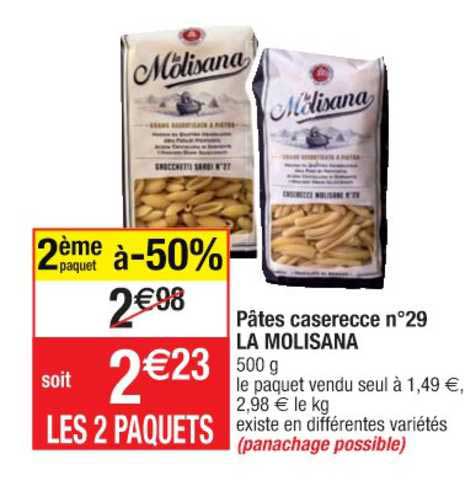 pâtes caserecce n° 29 la molisana 2ème paquet à -50%