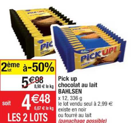 pick up chocolat au lait bahlsen 2ème lot à -50%