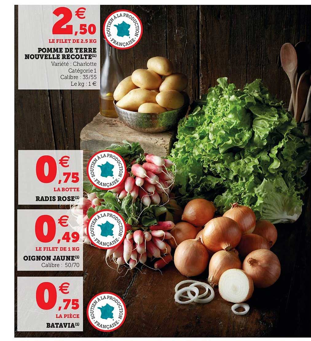 pomme de terre nouvelle recolte radis rose oignon jaune batavia