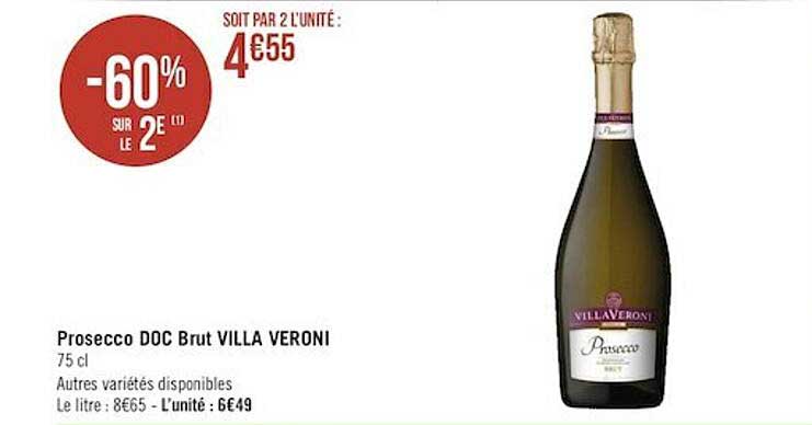 prosecco doc brut villa veroni -60% sur le 2e