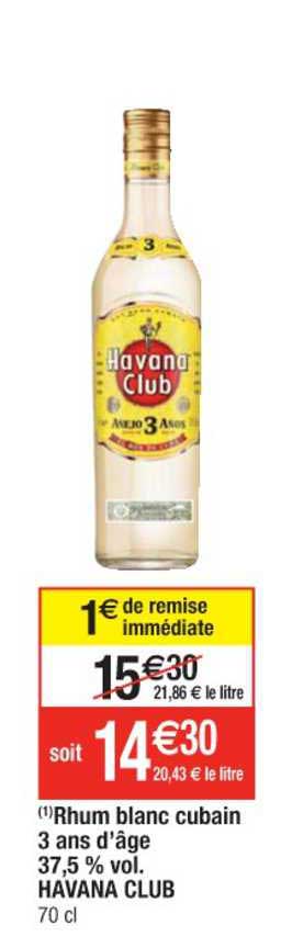 rhum blanc cubain 3 ans d'âge 37.5% vol. havana club