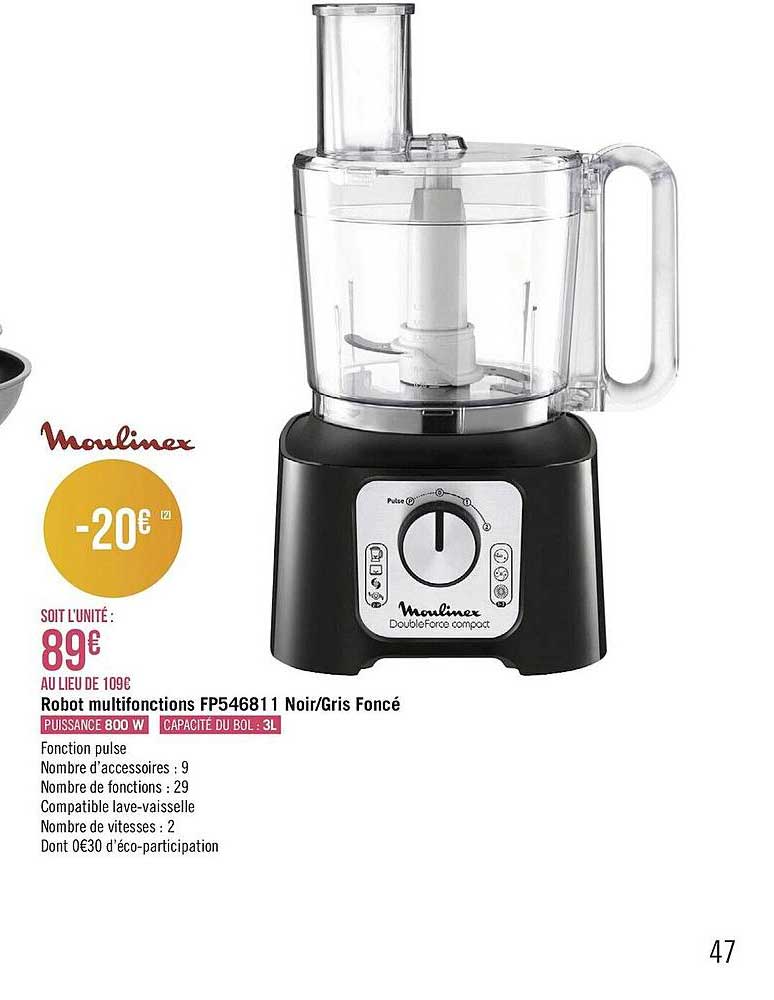 robot multifonctions fp546811 noir gris foncé moulinex