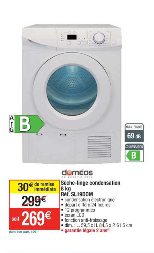 sèche-linge condensation 8 kg réf. sl19dom doméos