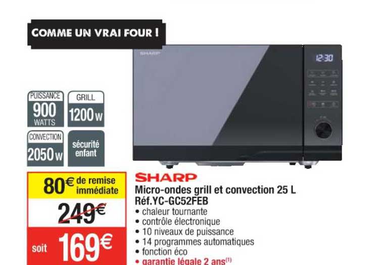 sharp micro-ondes grill et convection 25 l réf. yc-gc52feb