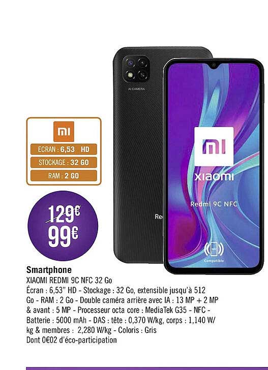 smartphone xiaomi redmi 9c nfc 32 go