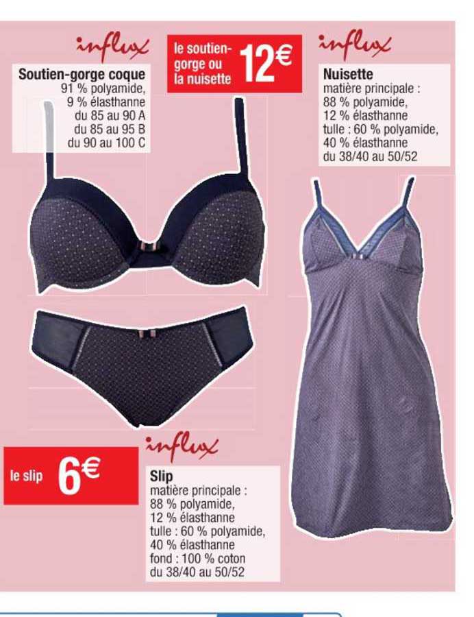soutien-gorge coque nuisette slip influx