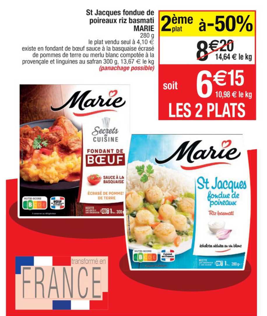 st jacques fondue de poireaux riz basmati marie 2ème plat à -50%