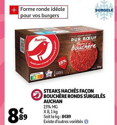 steaks hachés façon bouchère ronds surgelés auchan