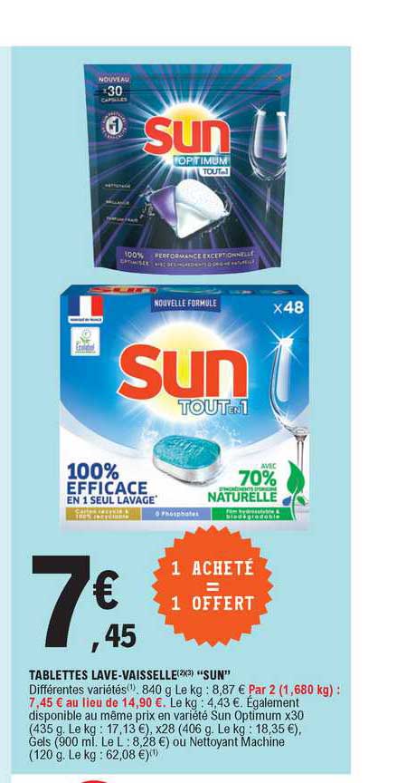 tablettes lave-vaisselle sun 1 acheté = 1 offert