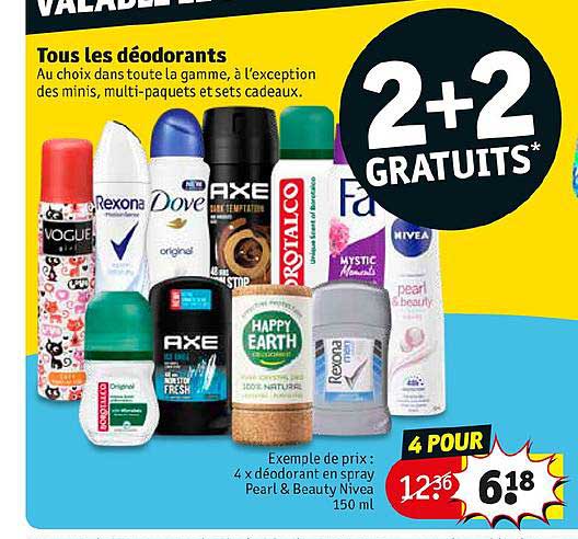tous les déodorants 2+2 gratuis