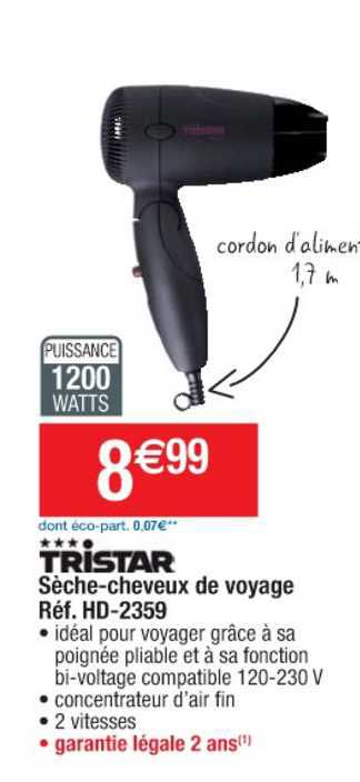 tristar sèche-cheveux de voayge réf. hd-2359