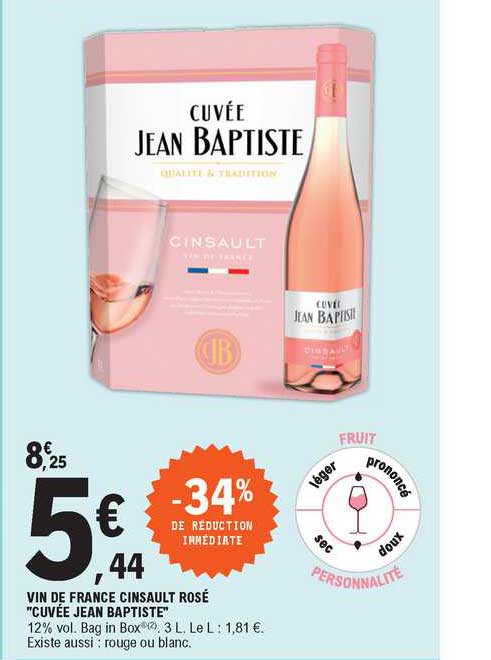 vin de france cinsault rosé cuvée jean baptiste -34% de réduction immédiate