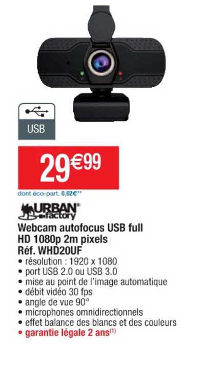 webcam autofocus usb full hd 1080p 2m pixels réf. whd2ouf