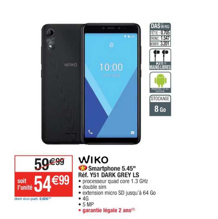 wiko smarthone 5.45" réf. y51 dark grey ls