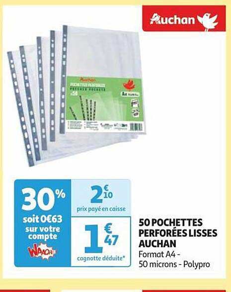 50 Pochettes Perforées Lisses Auchan