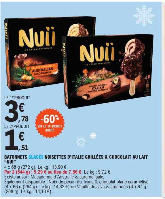bâtonnets glacés noisettes d'italie grillées & chocolat au lait "nui"