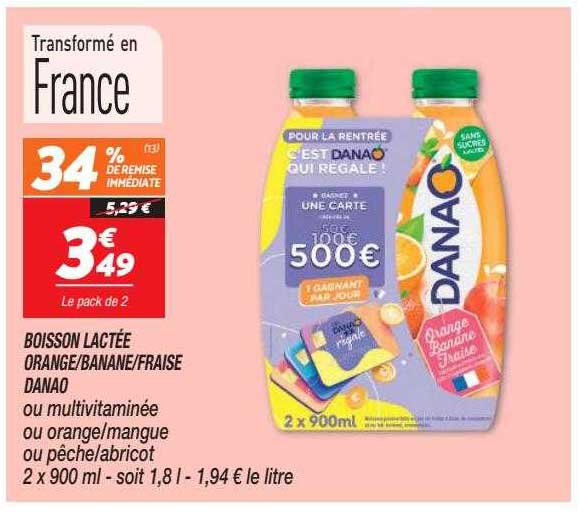 boisson lactée orange/banane/fraise danao