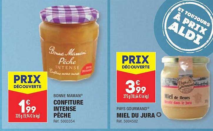 confiture intense pêche bonne maman | miel du jura pays gourmand