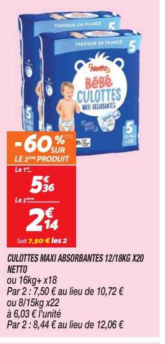 culottes maxi absorbantes 12/18 kg x20 netto
