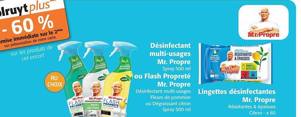 désinfectant multi-usages mr. propre ou flash propreté mr. propre, lingettes désinfectantes mr. propre