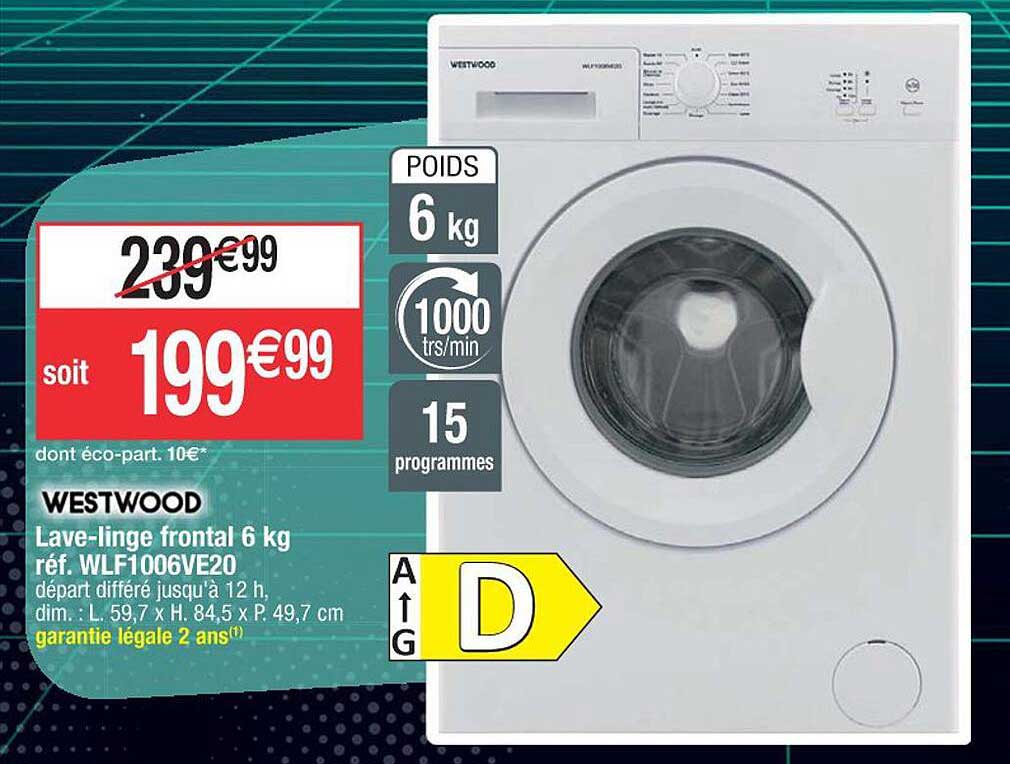 lave-linge frontal 6 kg wlf1006ve20 westwood
