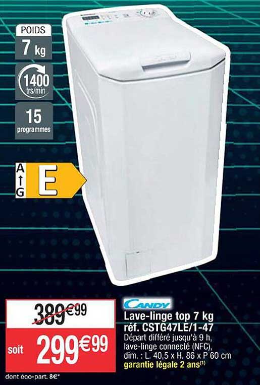 lave-linge top 7 kg cstg47le/ 1-47 candy