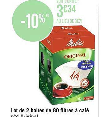 lot de 2 boîtes de 80 filtres à café n°4 original melitta